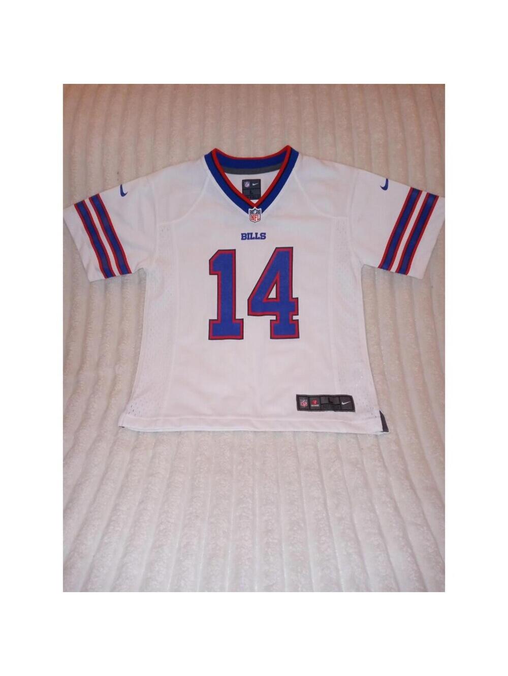 NFL Buffalo Bills Jersey Boys Size 7 Diggs #14 White Short Sleeves Fan Gear